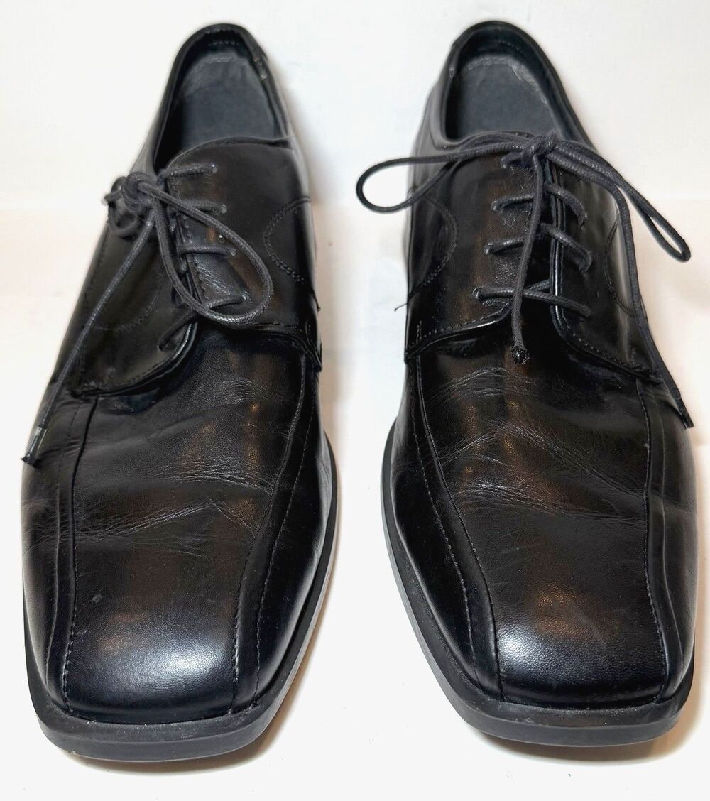 Structure Mens 10.5 D Black Leather Square Toe Derby Lace Up Dress Shoes